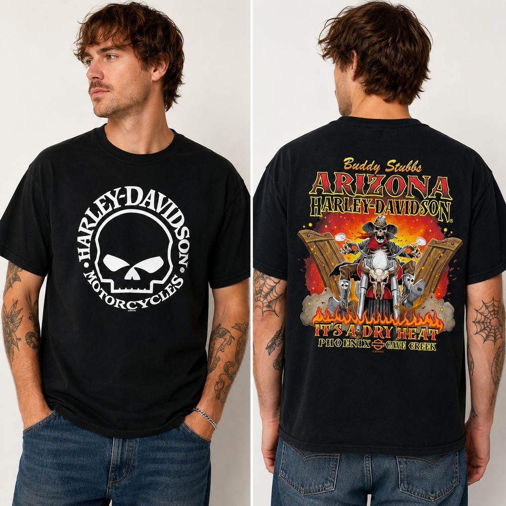 Harley Davidson Phoenix Arizona Buddy Stubbs Dry Heat Skull Tee Black Size Large